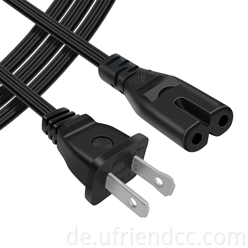 OEM Factory Hohe Qualität 220 V 18AWG 8 Form 2 Stecker Mann mit 2 Schlitz weiblicher US -amerikanischer Stromverlängerungskabel